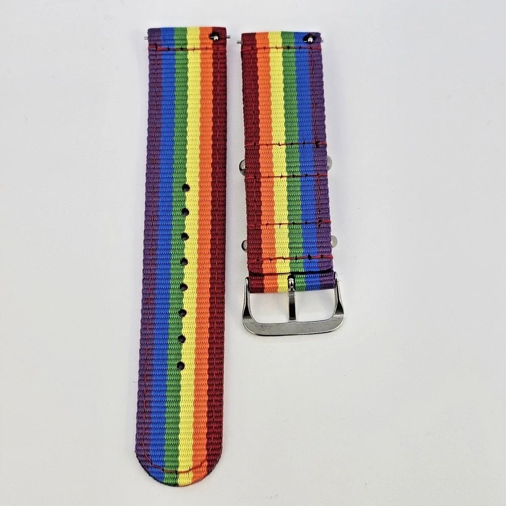 22MM Rainbow Multicolor Canvas Nylon Watch Bands Quick Release‎ Two-Piece Straps